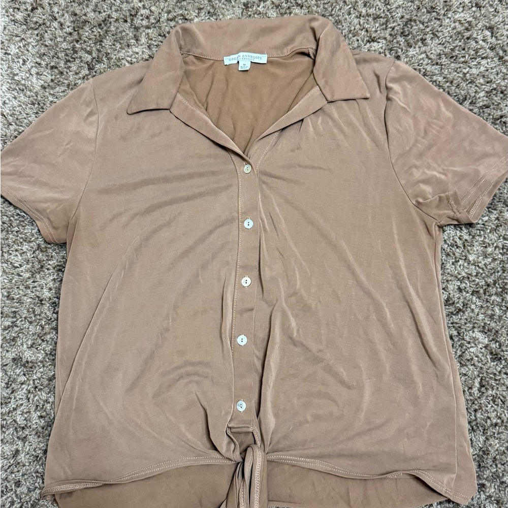 Green Envelope Tan Short Sleeve Shirt